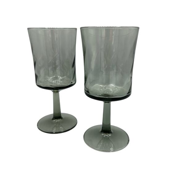 Wine Glasses Set of 2  by Duz Crystal Gray Smokey 6 3/8" tall - Picture 1 of 4